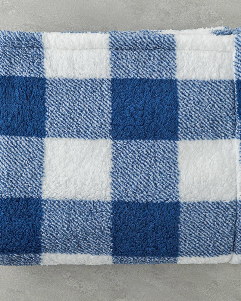 Comfort Plaid Baskılı Sherpa Battaniye Mavi