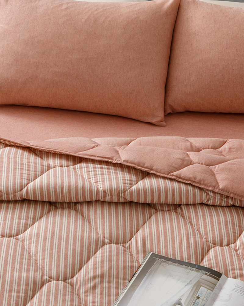 Comfy Stripe İpliği Boyalı Tek Kişilik Uyku Seti 160x220 cm Tarçın