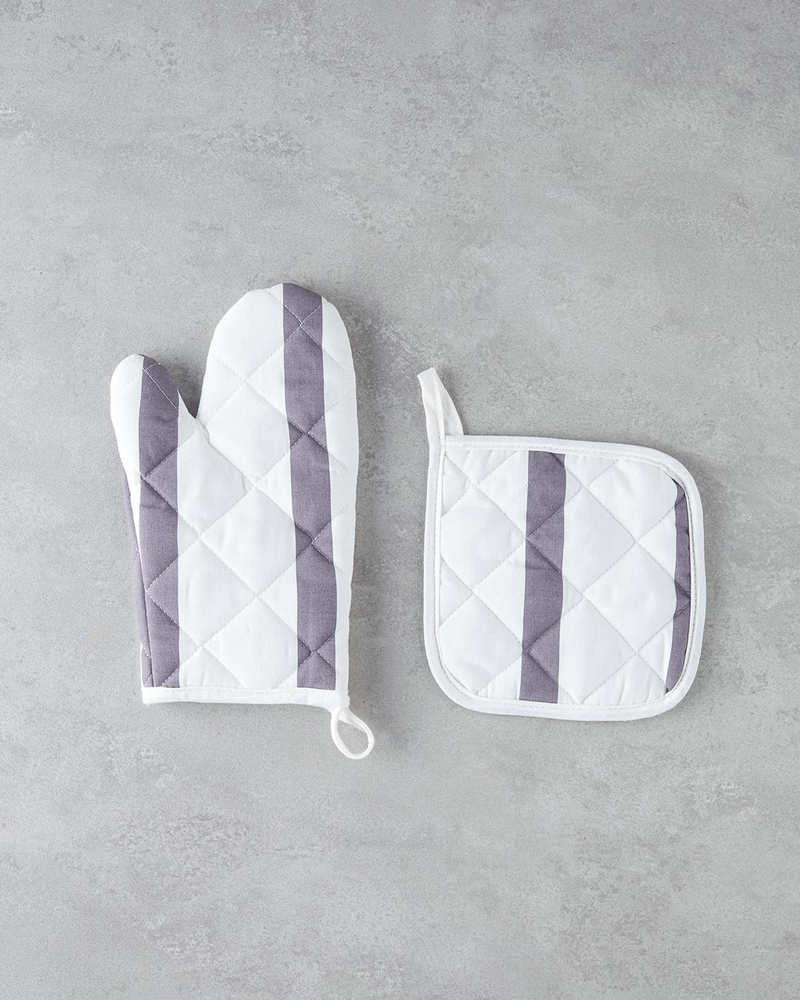 Cookery Pamuk Polyester 2'li Mutfak Seti 18x28 cm+18x18 cm Beyaz - Gri