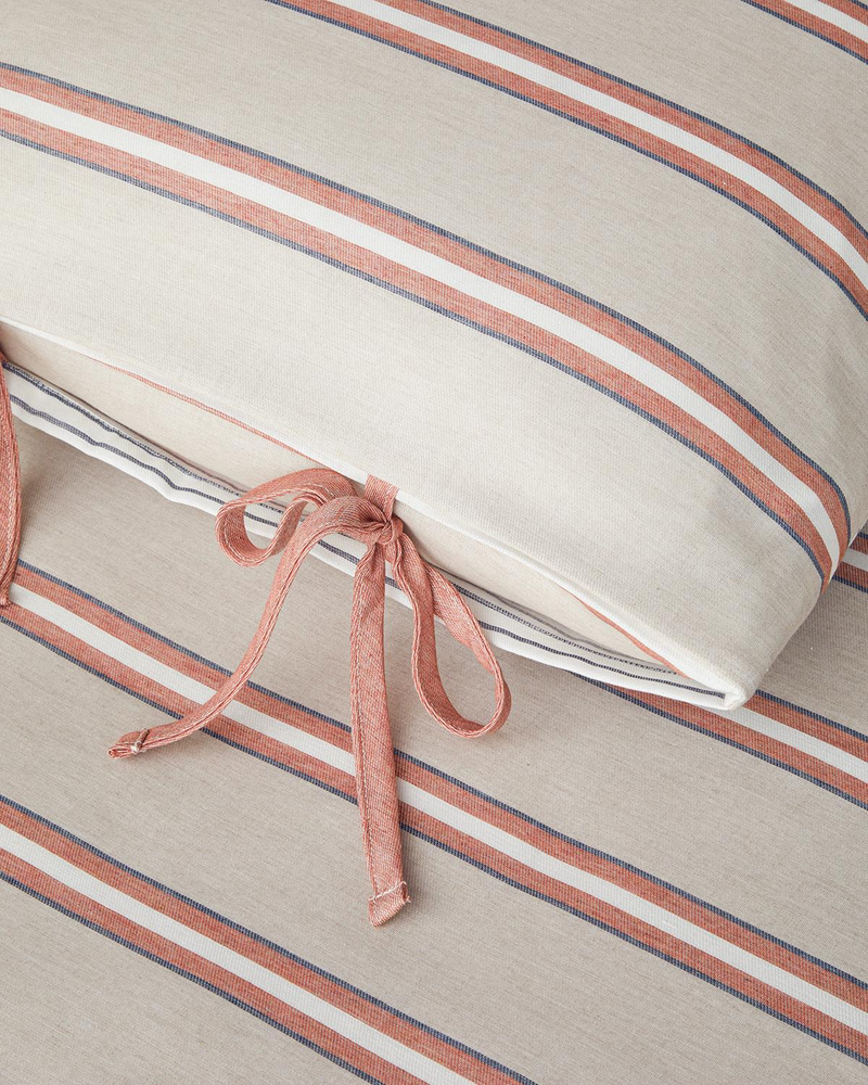 Cool Stripe İpliği Boyalı King Size Nevresim Takımı 240x220 cm Terracota - Bej