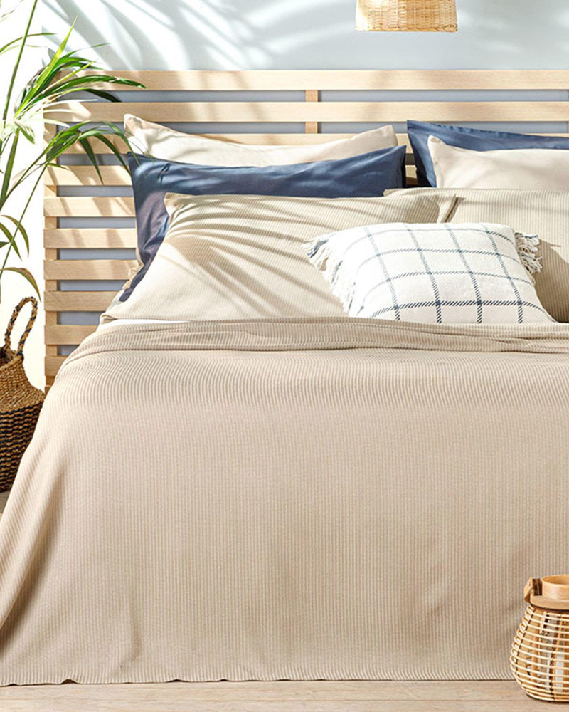 Cool Stripe Soft Touch Çift Kişilik Pike Seti Bej