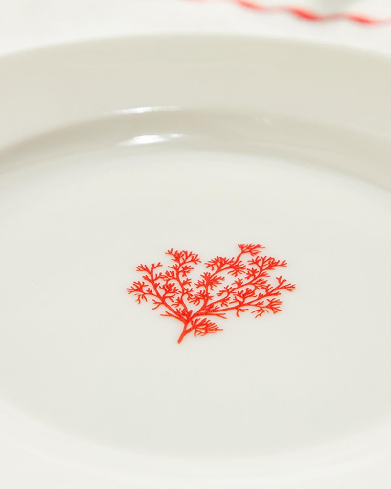 Coral Bone Porselen Pasta Tabağı 17 cm Beyaz - Kırmızı