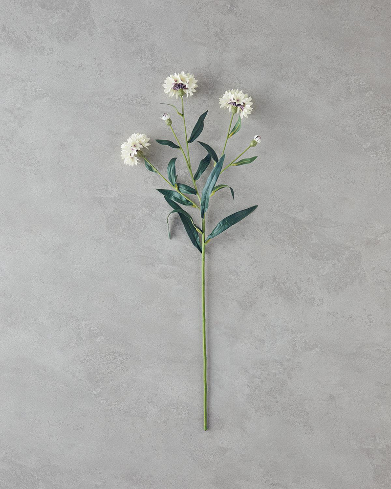 Cornflower Tek Dal Yapay Çiçek 64 cm Beyaz