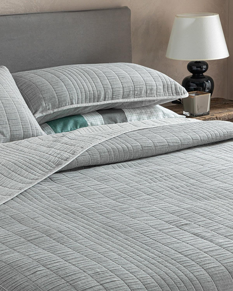 Cosy Rectangles Dolgulu Jakarlı Tek Kişilik Yatak Örtüsü Takımı Gri