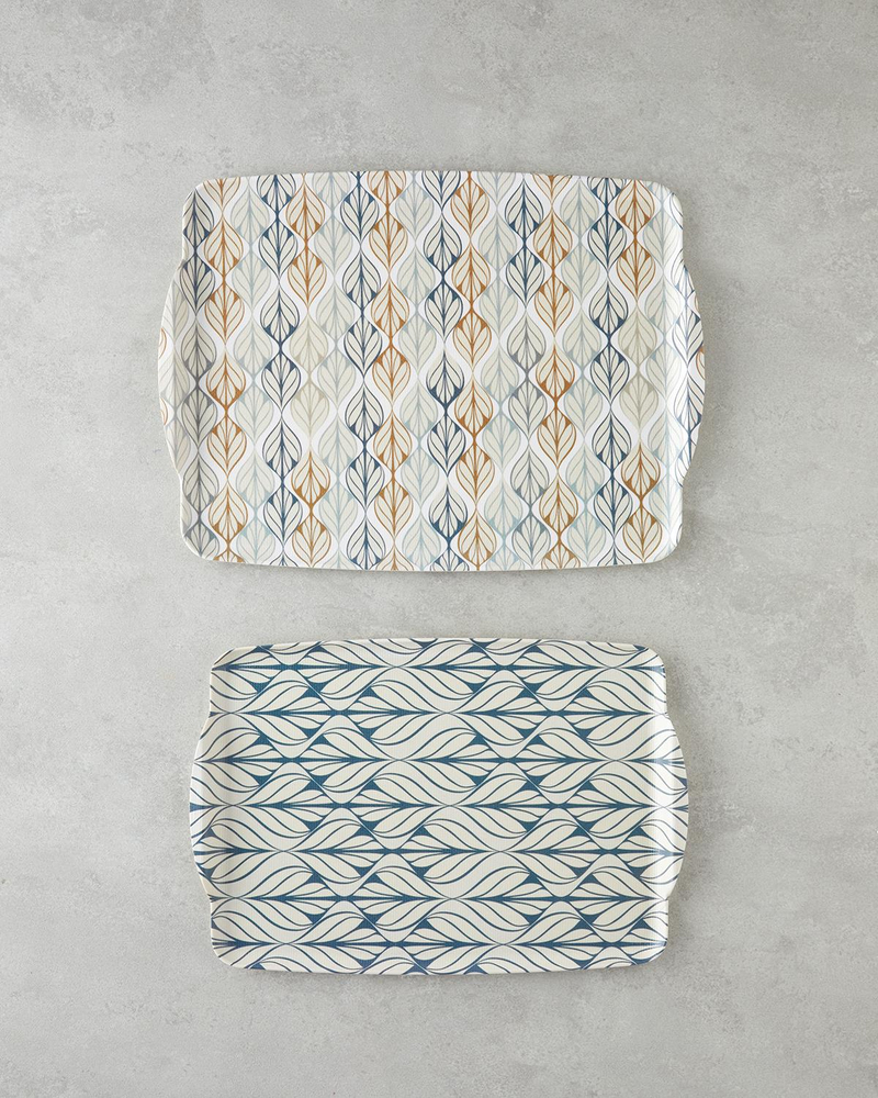 Cosy Stripe Melamin 2'li Tepsi 42x31 cm + 25x38 cm Mavi