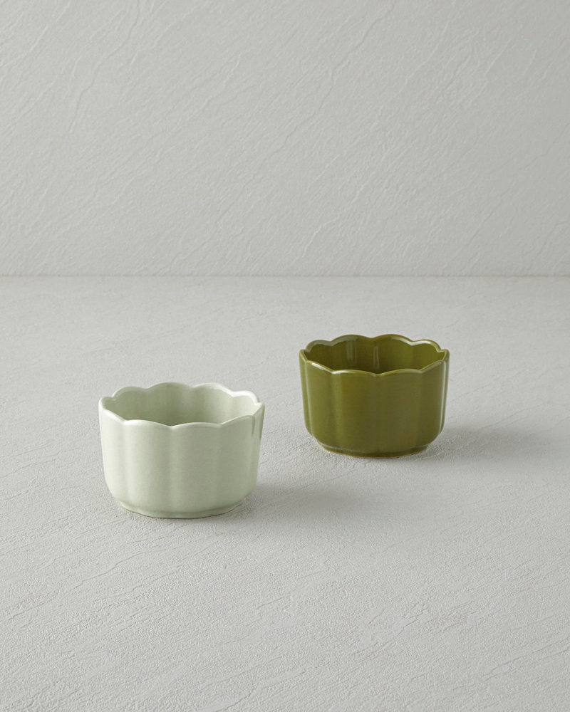 Cottage Stoneware 2’li Sufle Fırın Kabı 9 – 9 cm Açık Yeşil-Koyu Yeşil