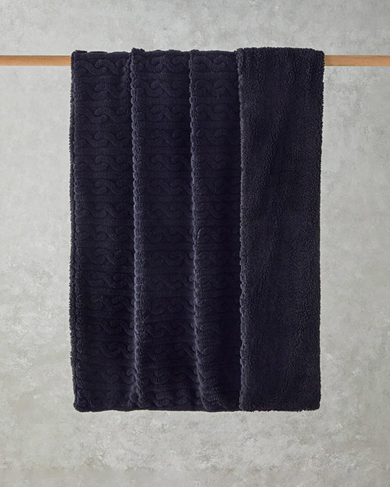 Cozy Braid Kesme Sherpa Tv Battaniyesi Siyah