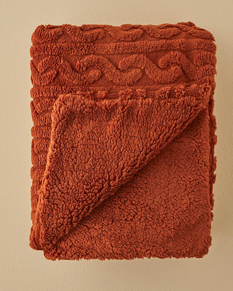 Cozy Braid Kesme Sherpa Tv Battaniyesi Terracotta