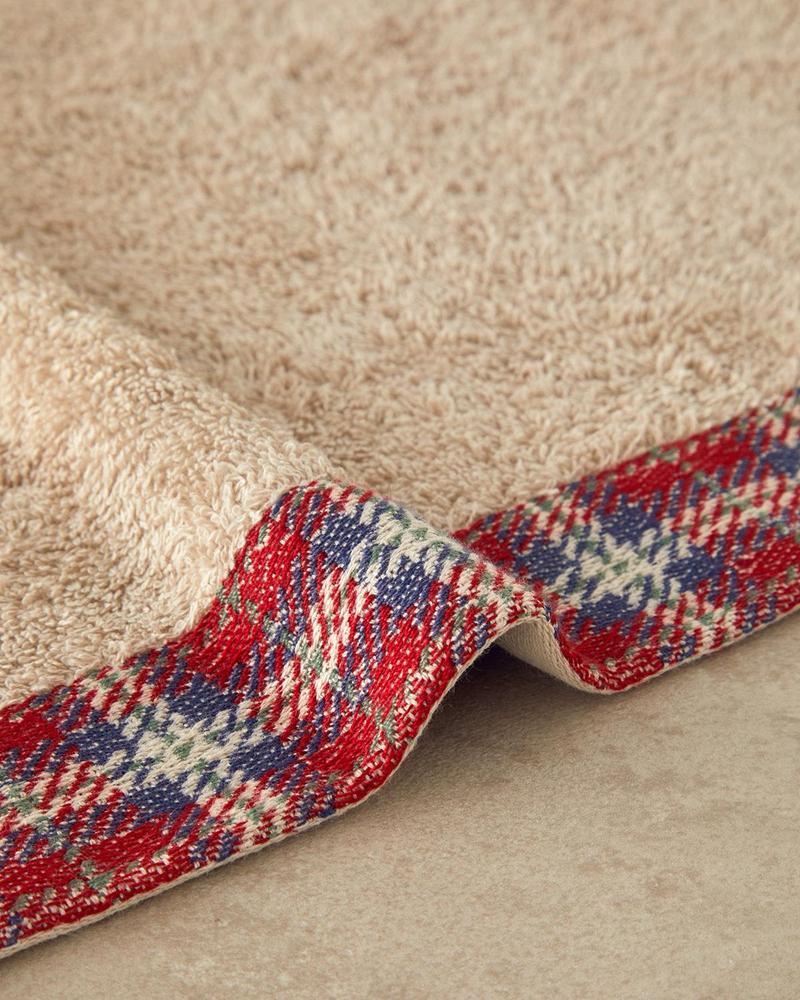 Cozy Plaid Pamuklu Ekose Detaylı Yüz Havlusu Bej