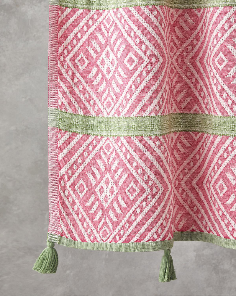 Crispy Pamuklu Püsküllü Peştamal 90x150 cm Pembe - Yeşil