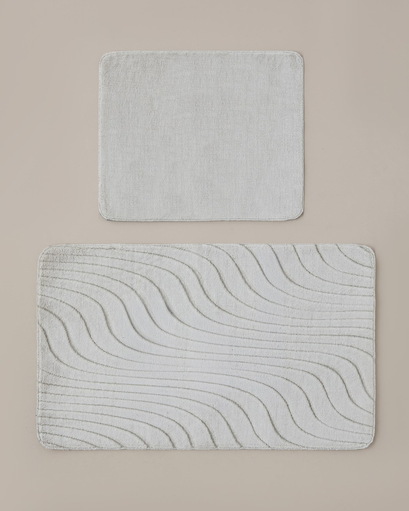 Curveline Kaydırmaz Taban Banyo Paspası Seti 60x100 cm + 50x60 cm Bej