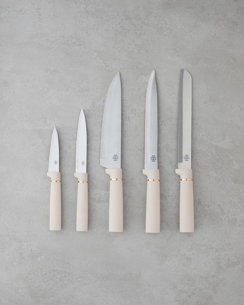 Cut Master Plastik, Paslanmaz Çelik 10 parça Kesme Tahtası Bıçak Seti 32x10x23 cm Krem