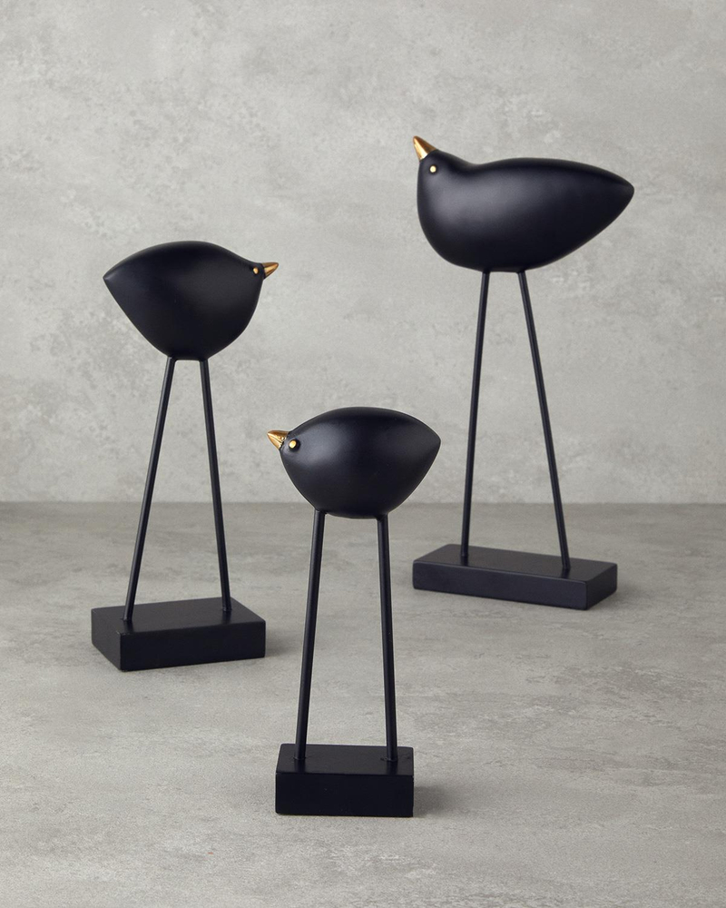 Cute Birds Polyresin Biblo Siyah