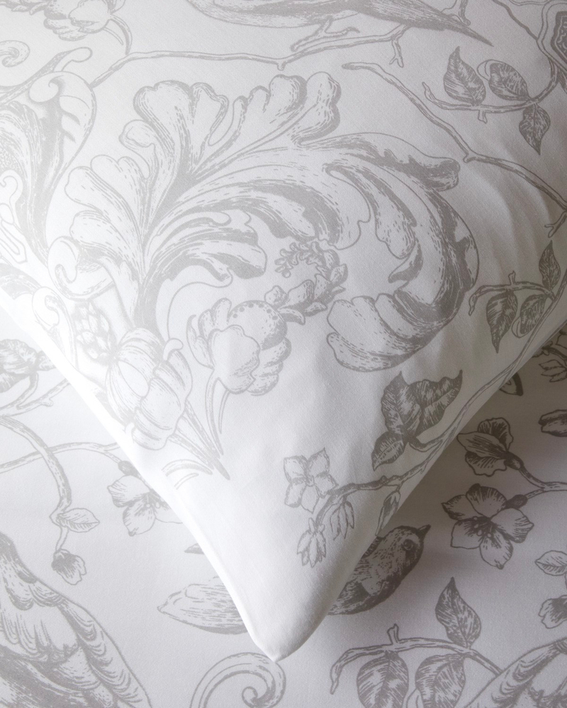 Dainty Bird Pamuk Saten Çift Kişilik Çarşaflı Nevresim Takımı 200x220 cm Gri