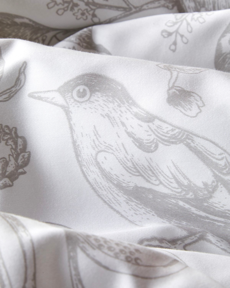 Dainty Bird Pamuk Saten King Size Çarşaflı Nevresim Takımı 240x220 cm Gri