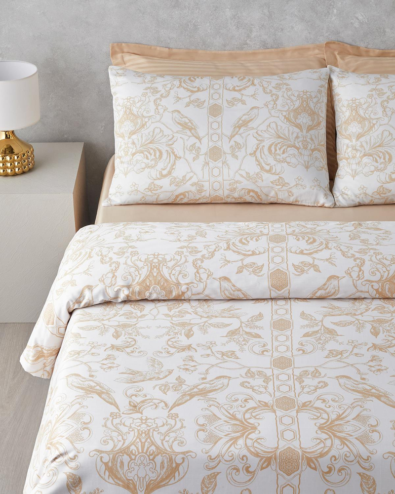 Dainty Bird Pamuk Saten King Size Nevresim Takımı 240x220 cm Gold
