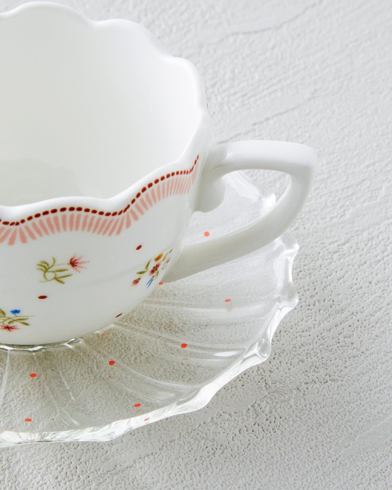 Daisy Days New Bone China 4 Parça 2 Kişilik Cam Tabaklı Kahve Fincan Takımı 80 ml Pembe - Yeşil