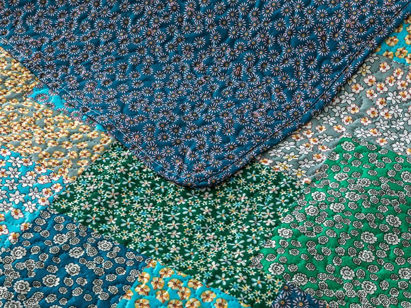 Daisy Fest Patchwork Tek Kişilik Çok Amaçlı Örtü Petrol Mavisi