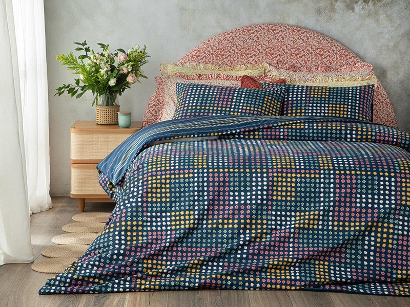 Daisy Patchwork Pamuklu Tek Kişilik Nevresim Seti Lacivert