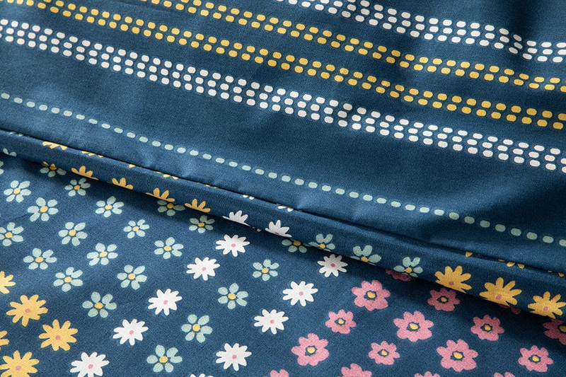 Daisy Patchwork Pamuklu Tek Kişilik Nevresim Seti Lacivert