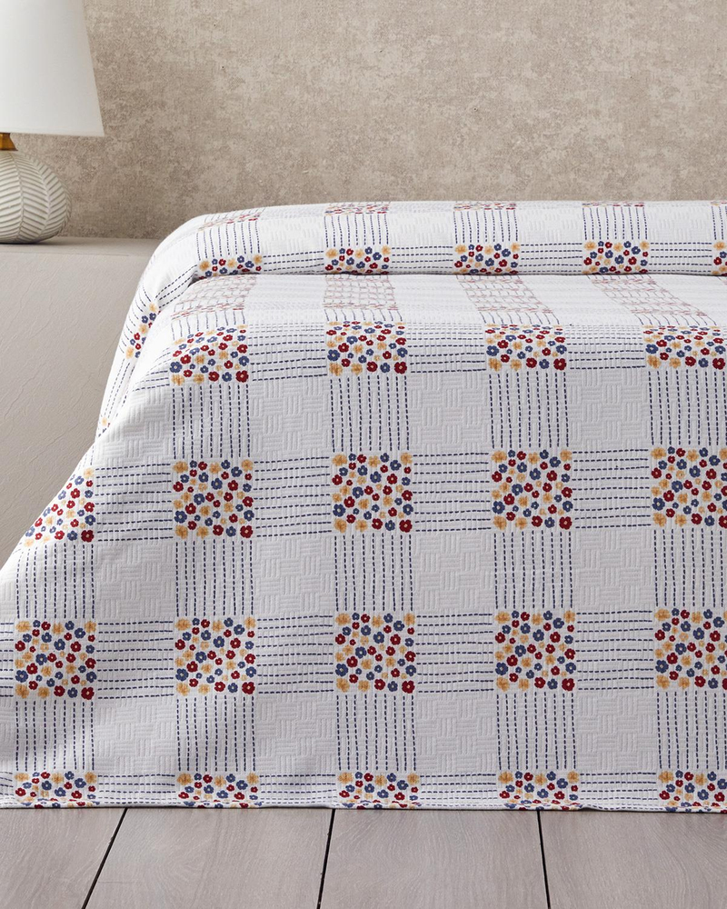 Daisy Plaid Baskılı Pamuklu Tek Kişilik Pike 150x220 cm Mavi