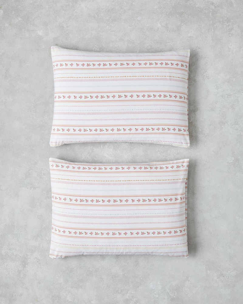 Daisy Stripes Kolay Ütülenir 2'li Yastık Kılıfı 50x70 cm Pembe