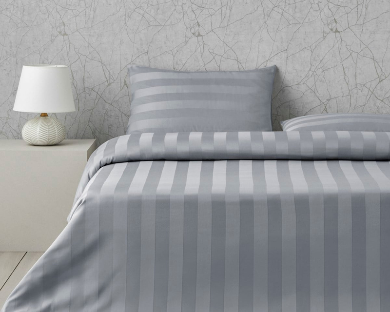 Deluxe Çizgili Pamuk Saten Çift Kişilik Çarşaflı Nevresim Takımı 200x220 cm Gri