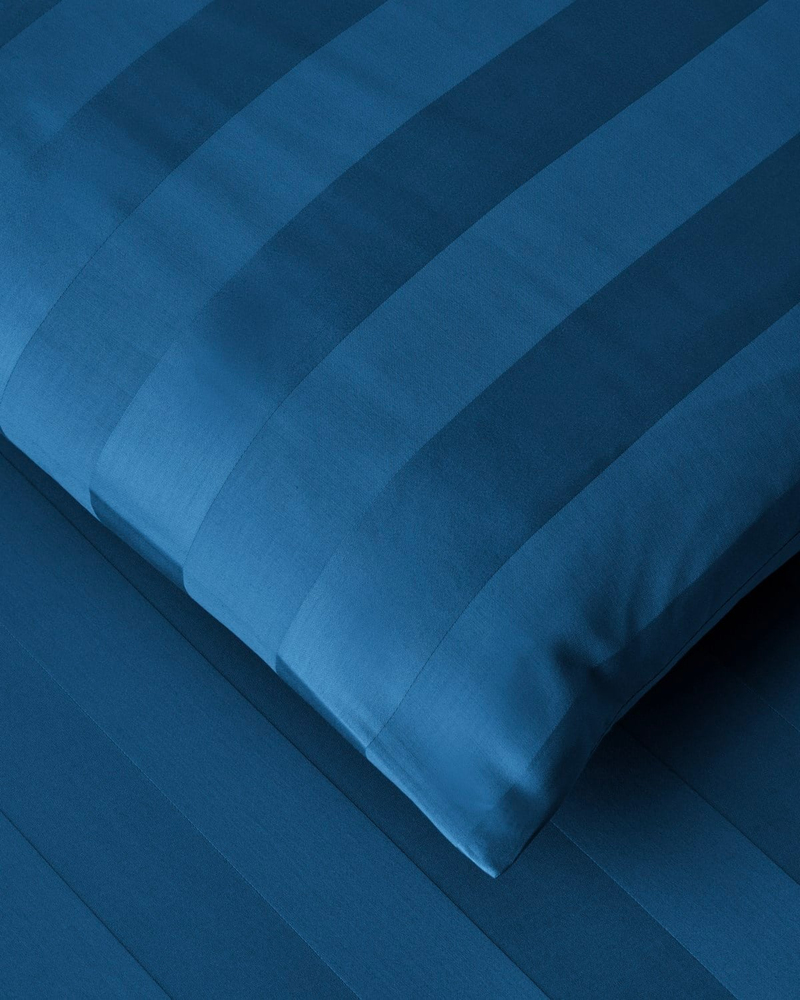 Deluxe Çizgili Pamuk Saten Çift Kişilik Çarşaflı Nevresim Takımı 200x220 cm Lacivert
