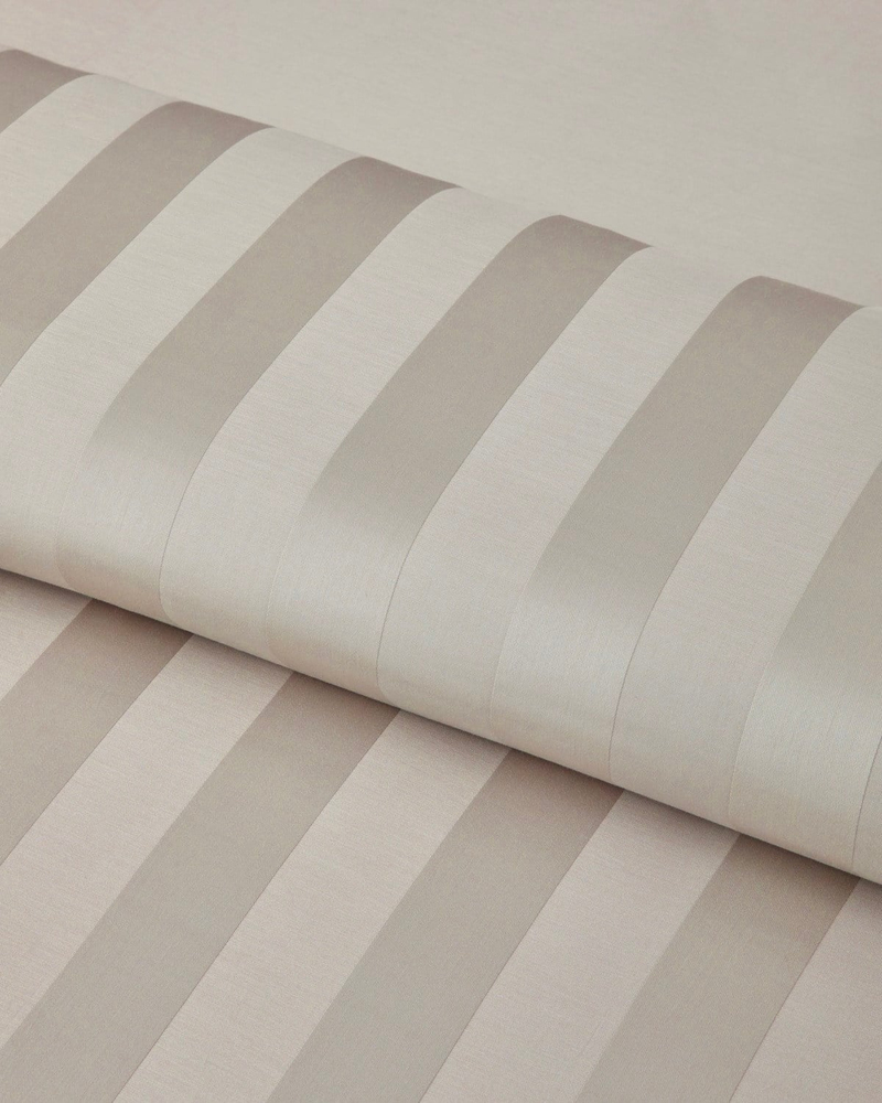 Deluxe Çizgili Pamuk Saten Çift Kişilik Nevresim Takımı 200x220 cm Fildişi