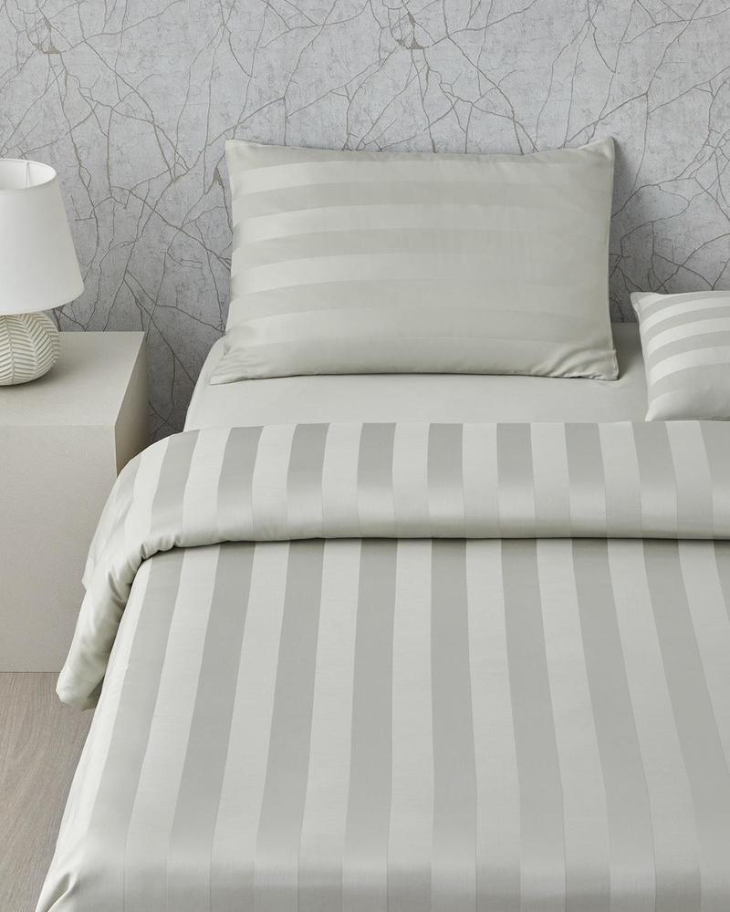 Deluxe Çizgili Pamuk Saten King Size Nevresim Takımı 240x220 cm Açık Yeşil