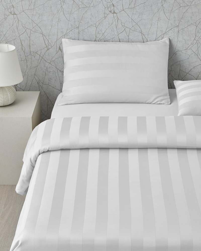 Deluxe Çizgili Pamuk Saten Super King Nevresim Takımı 260x220 cm Kırık Beyaz