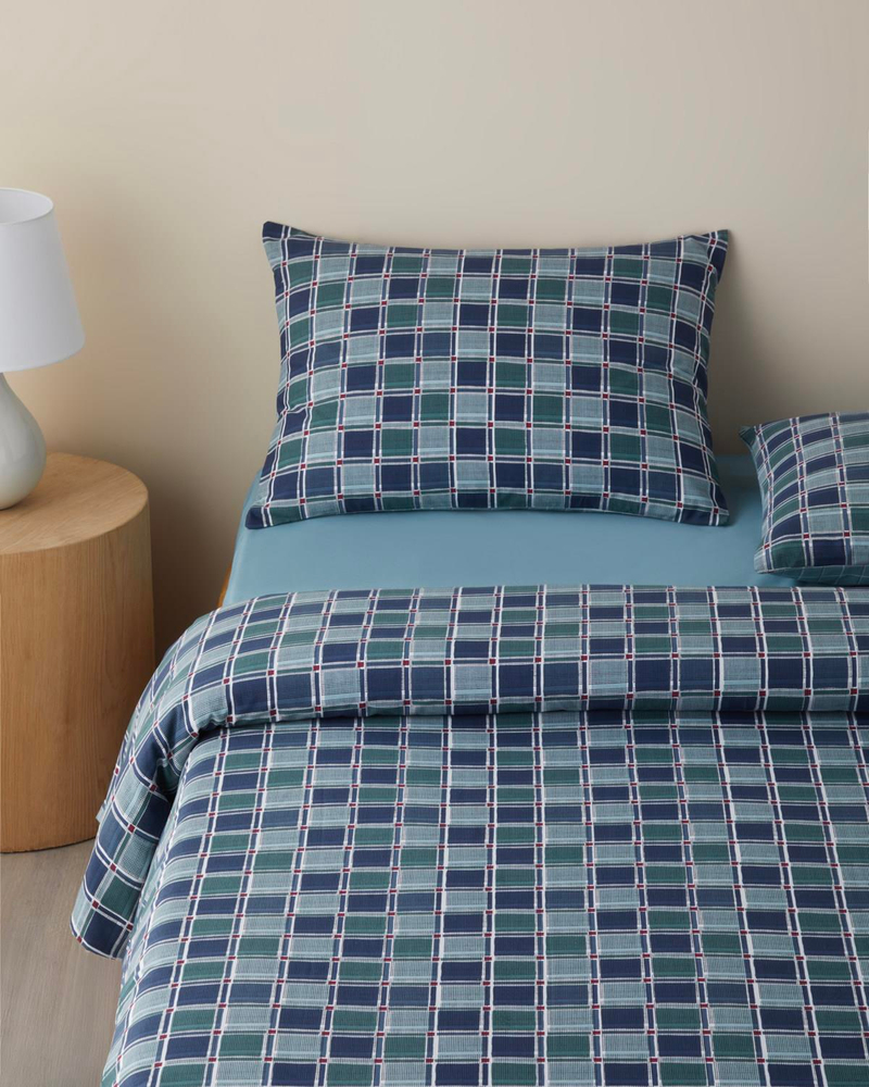 Dotty Gingham Kolay Ütülenir Tek Kişilik Nevresim Takımı 160x220 cm Koyu Mavi-Yeşil