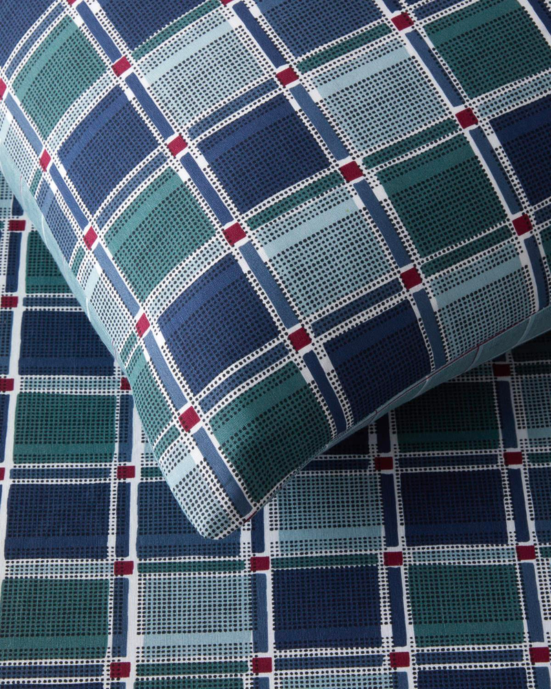 Dotty Gingham Kolay Ütülenir Tek Kişilik Nevresim Takımı 160x220 cm Koyu Mavi-Yeşil