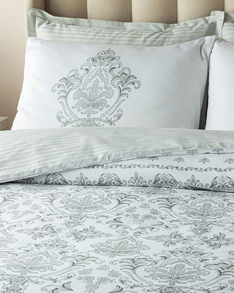 Elegant Crown Pamuk Saten Çift Kişilik Nevresim Takımı Gümüş