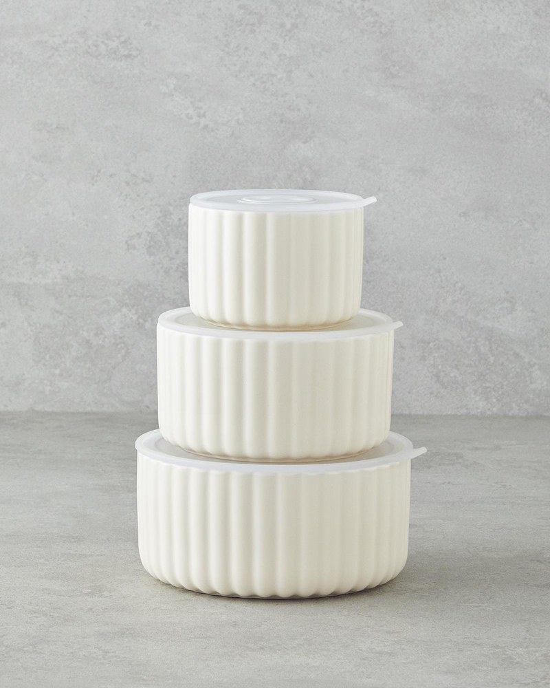 Elvira New Bone China 3'lü Saklama Kabı 300 ml-600 ml-800 ml Krem