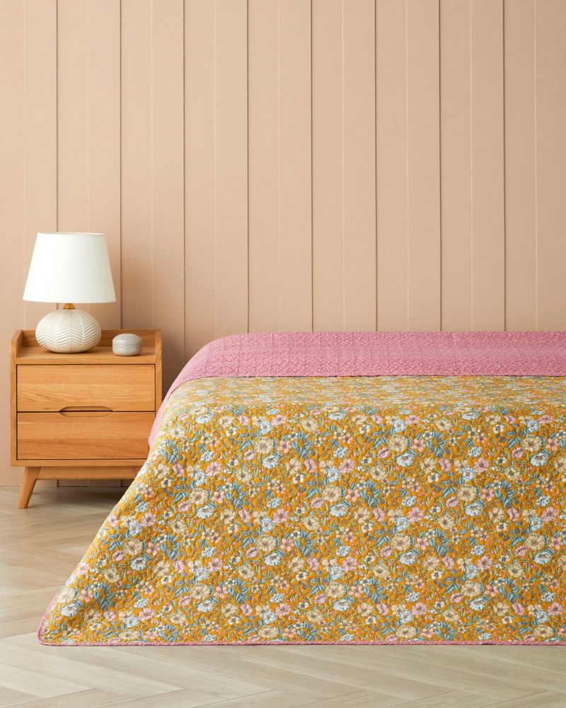 Elvora Çift Kişilik Çok Amaçlı Örtü 200x220 cm Pembe - Sarı