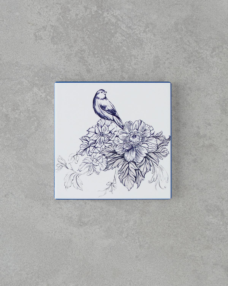 Elysian Seramik Bardak Altlığı 11 cm Beyaz - Lacivert