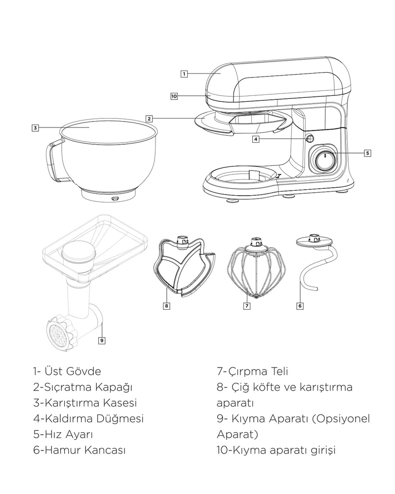 English Home SMR 3002 Kıyma Aparatı Uyumlu Stand Mikseri 7 L Kırmızı