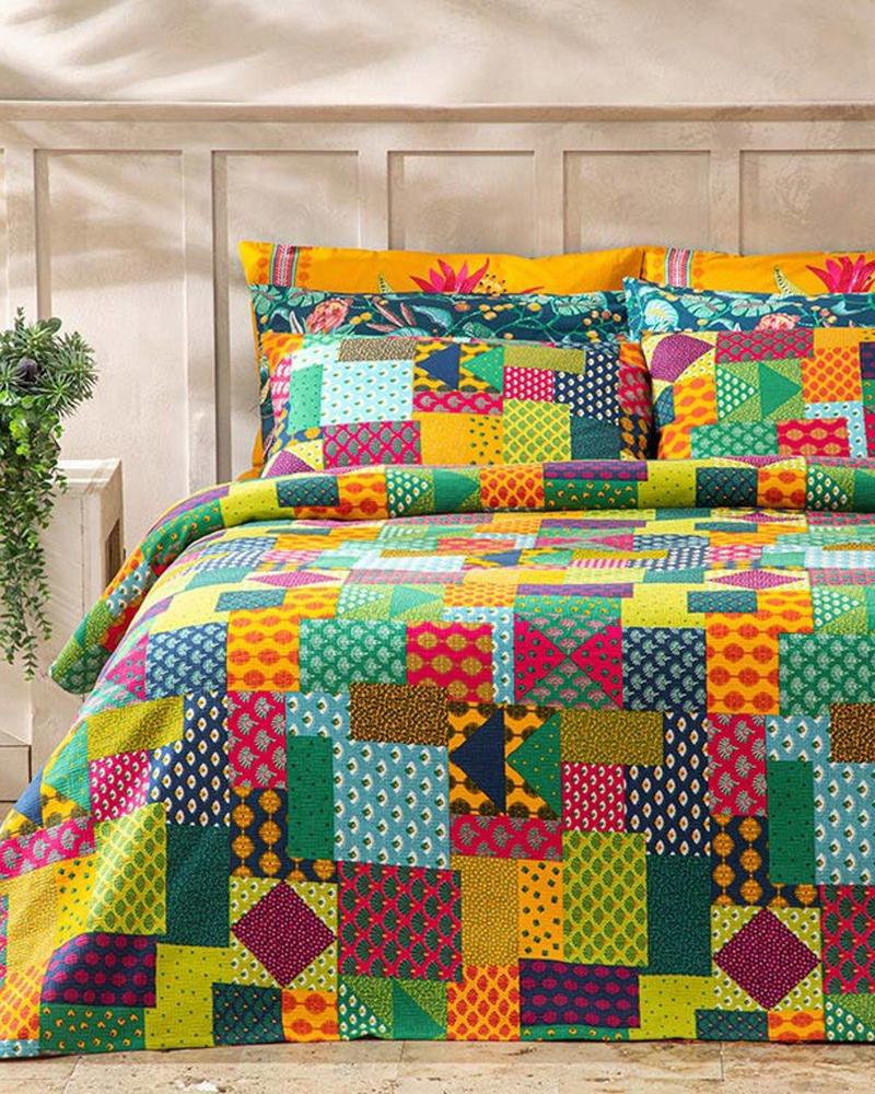 Exotic Patchwork Baskılı Tek Kişilik Pike Koyu Yeşil