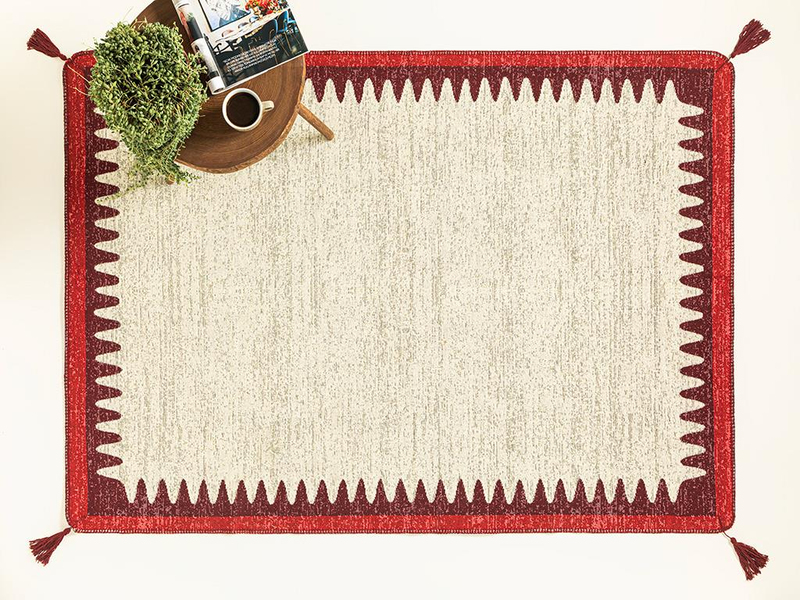 Fancy Luis Dokuma Kilim Krem - Kırmızı