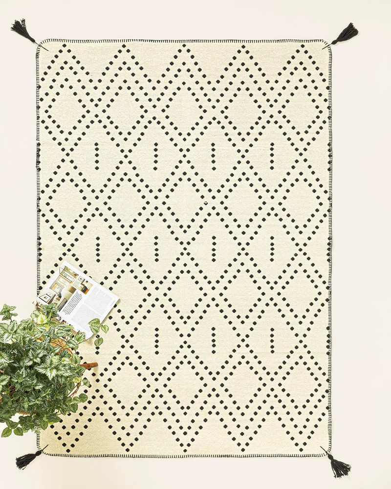 Fancy Poti Dokuma Kilim Krem Siyah