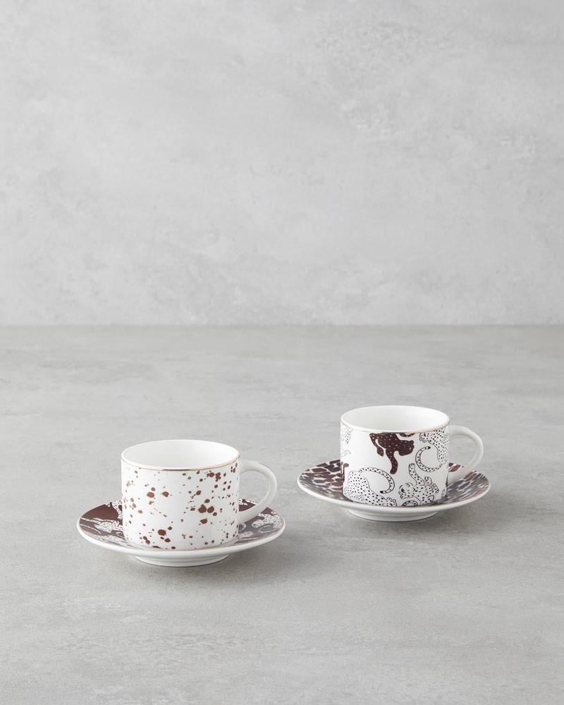 Feline New Bone China 4 Parça 2 Kişilik Kahve Fincan Takımı 100 ml Kahverengi