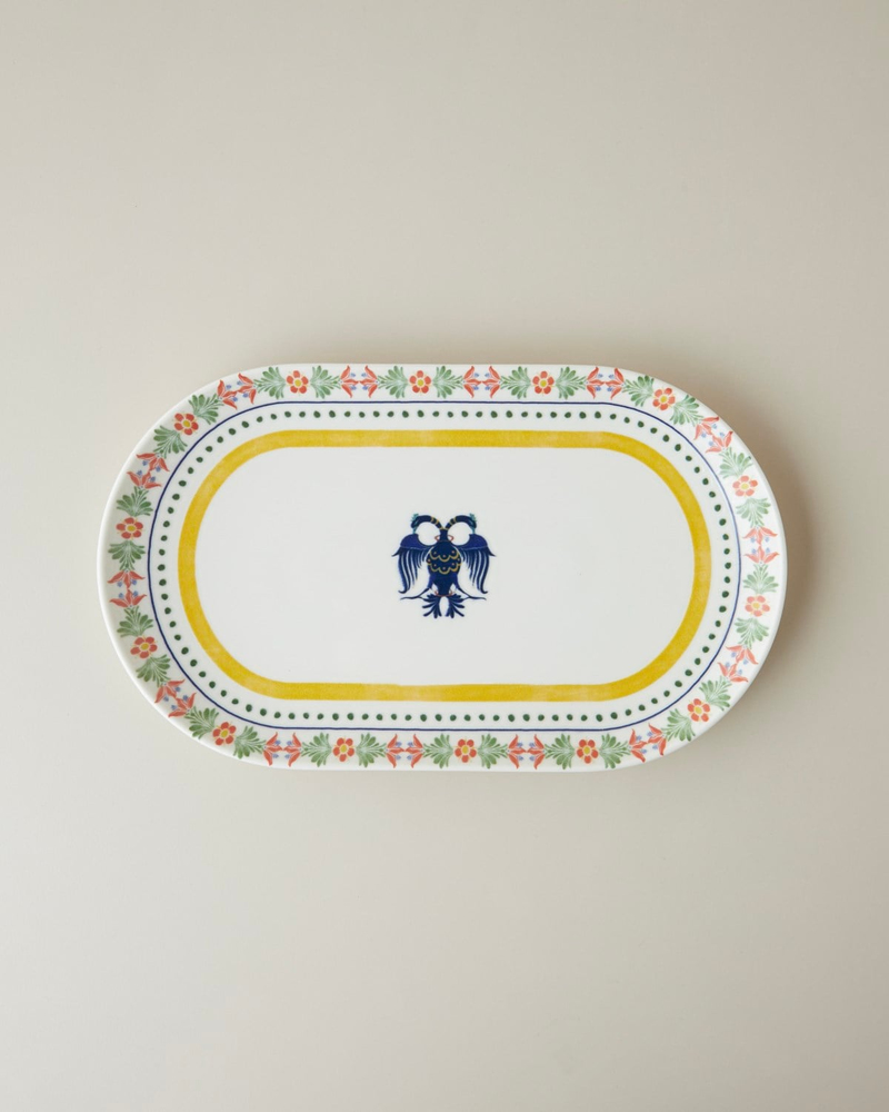 Fiesta Talavera Porselen Kayık Tabak 30 cm Beyaz - Lacivert