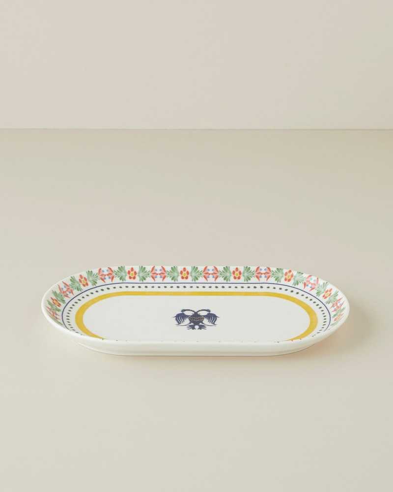 Fiesta Talavera Porselen Kayık Tabak 30 cm Beyaz - Lacivert