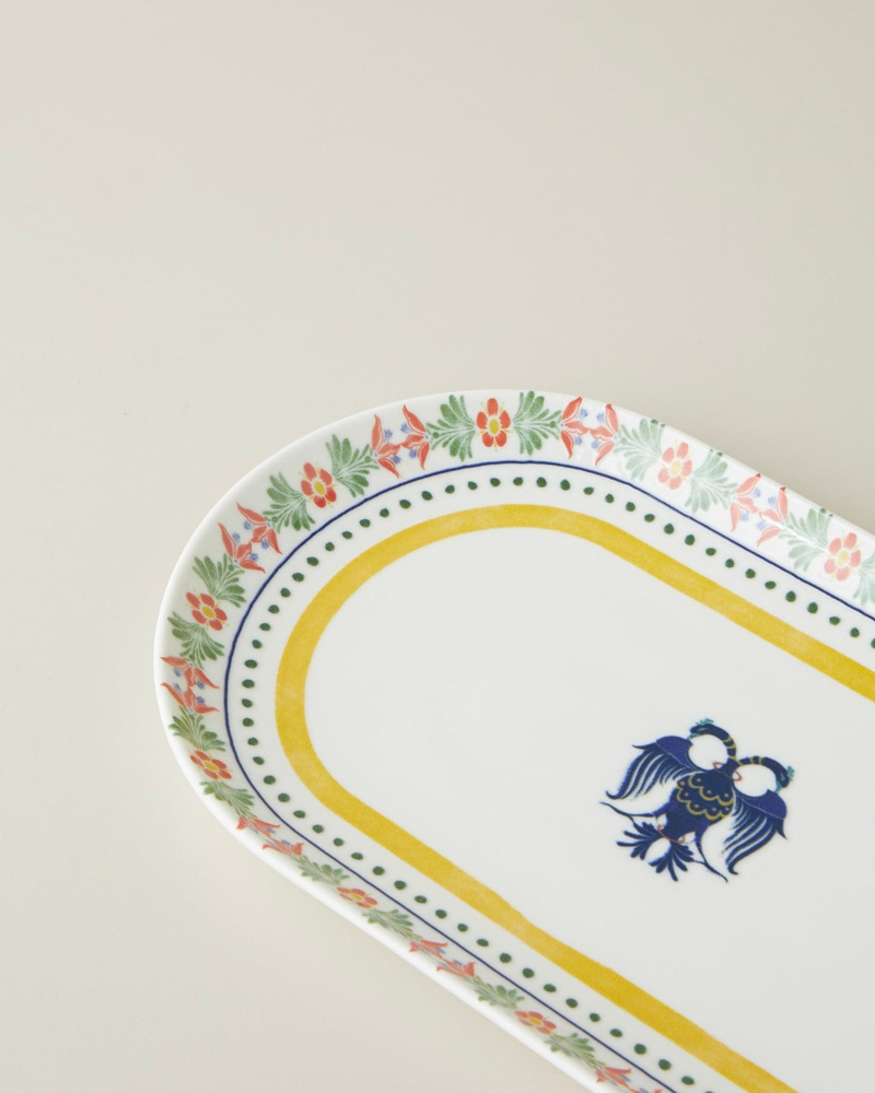 Fiesta Talavera Porselen Kayık Tabak 30 cm Beyaz - Lacivert