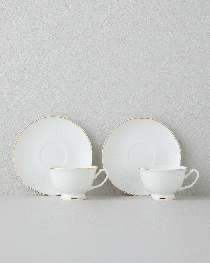 Flare New Bone China 4 Parça 2 Kişilik Kahve Fincan Takımı Gold