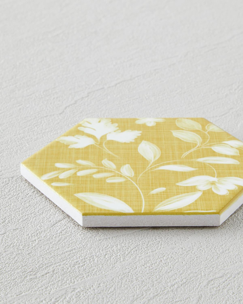 Flaria Seramik Bardak Altlığı 10.8x0.8 cm Beyaz - Sarı