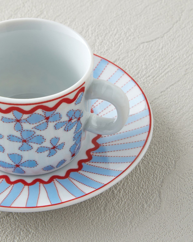 Flint Porselen 4 Parça 2 Kişilik Kahve Fincan Takımı 80 ml Mavi-Kırmızı