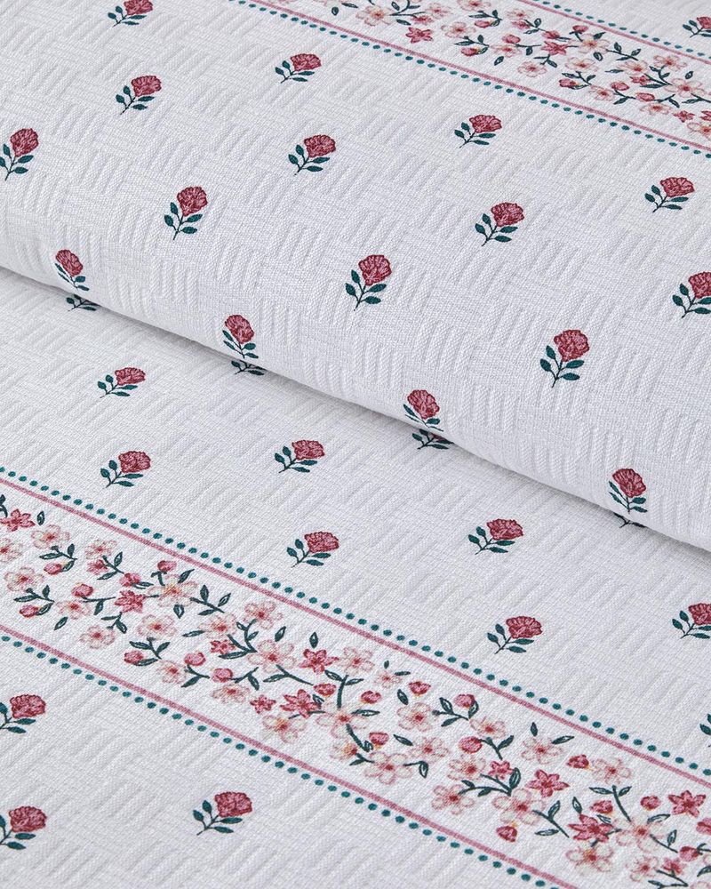 Floral Lines Baskılı Pamuklu Tek Kişilik Pike 150x220 cm Pudra