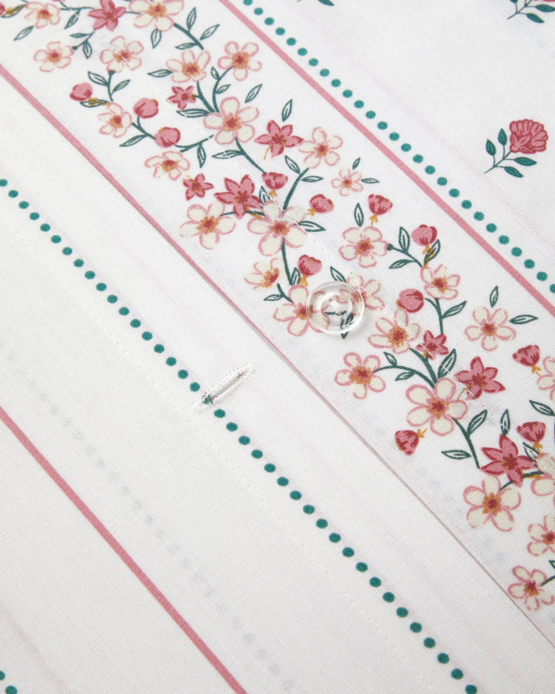 Floral Lines Pamuk Tek Kişilik Nevresim Takımı 160x220 cm Pembe - Yeşil